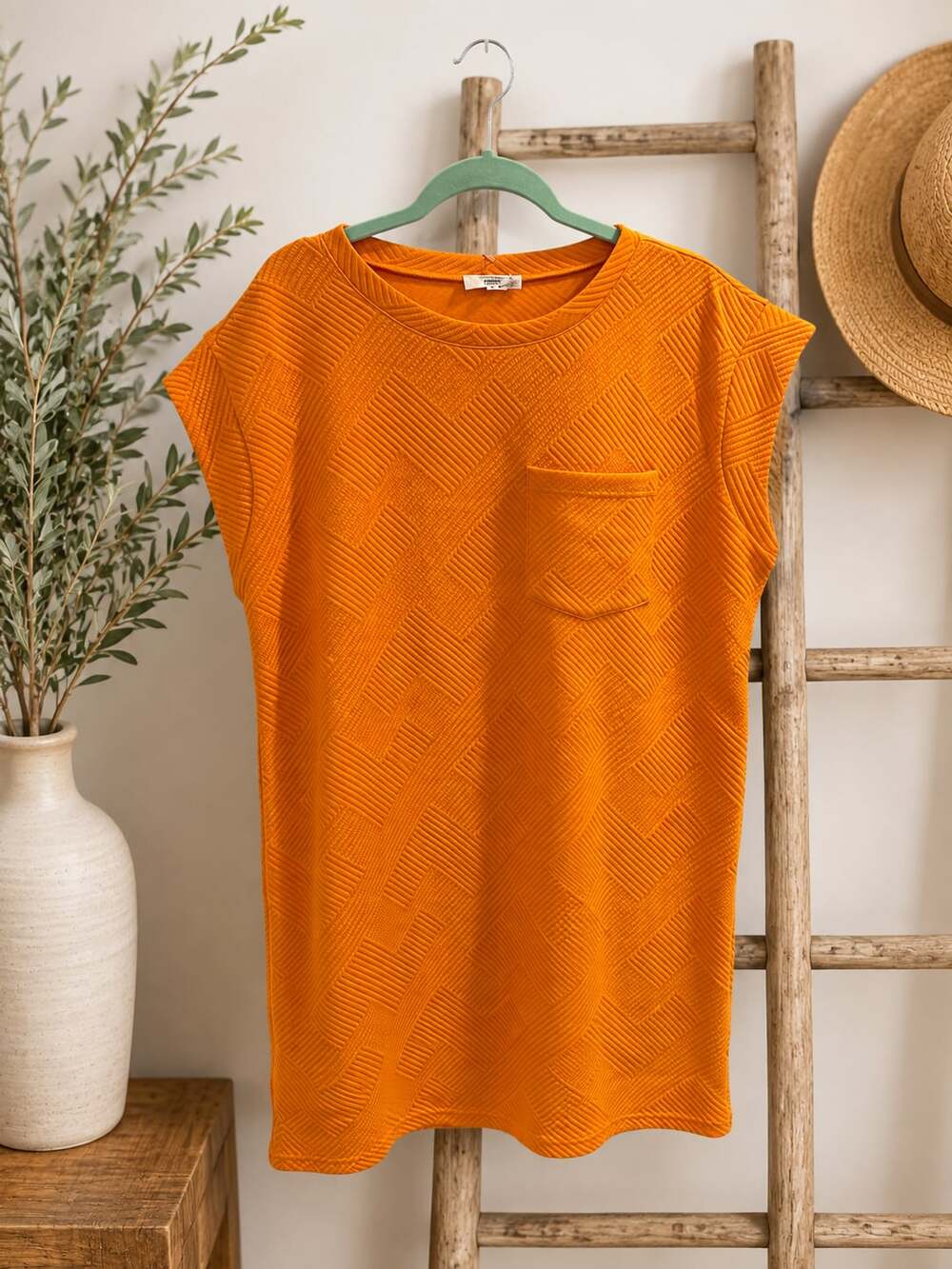 NWT Entro Boutique Orange Textured Shift Dress w/ Pocket Sz XL - Picture 2 of 5